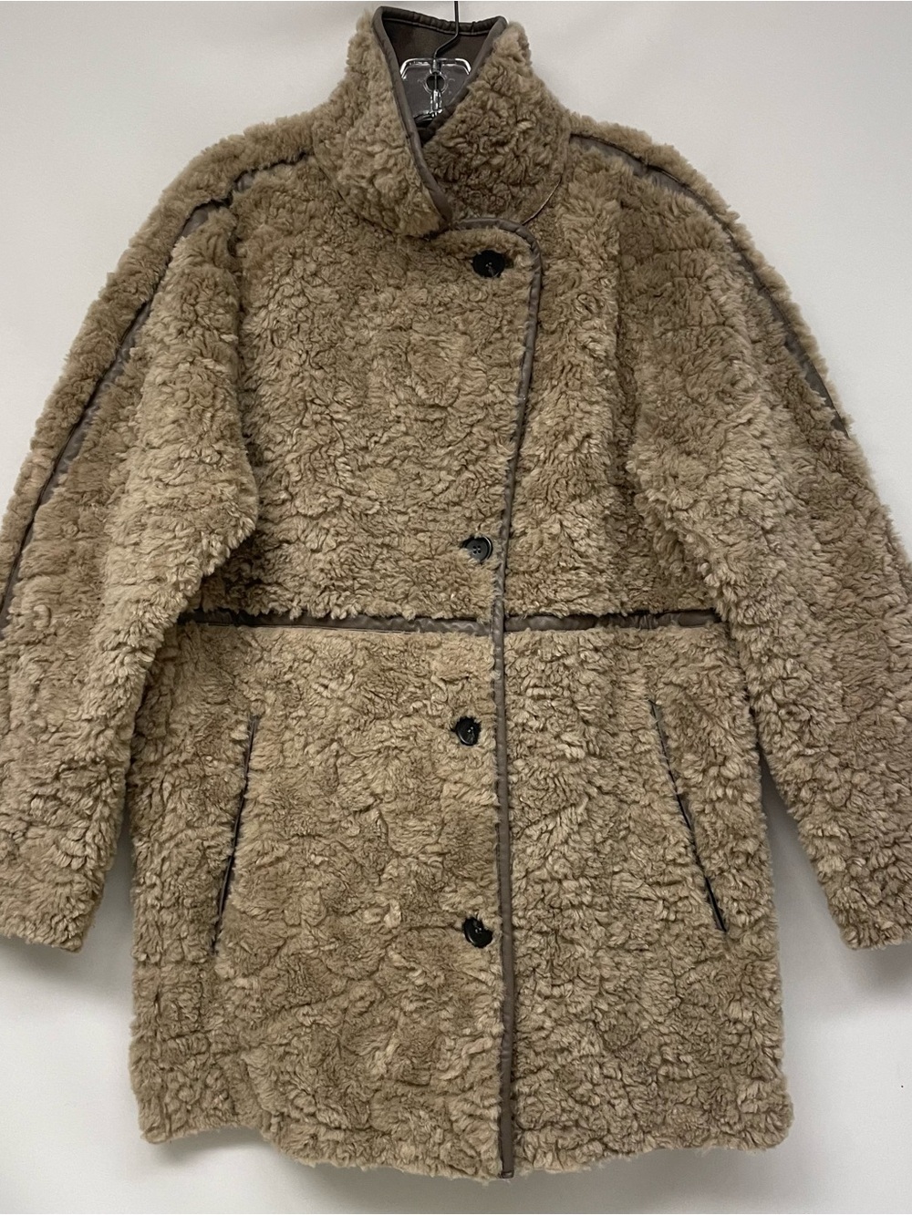 H&M Taupe Teddy Fleece Coat - Plush Faux Shearling